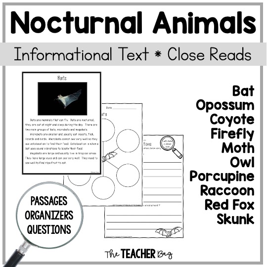 Are you learning about nocturnal animals in your classroom?  This pack of nocturnal animal reading passages are great for close reading practice. This pack is filled with information for your animal lovers!