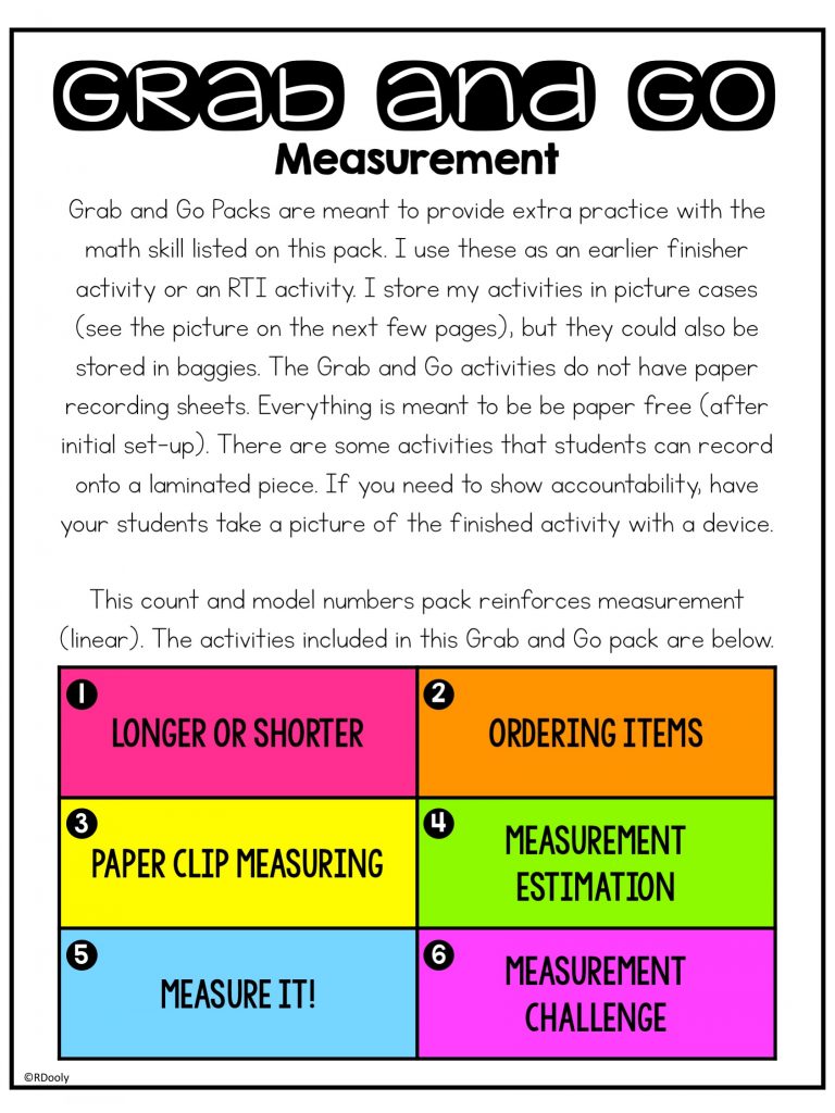 Grab and Go Math - Measurement - The Teacher Bag
